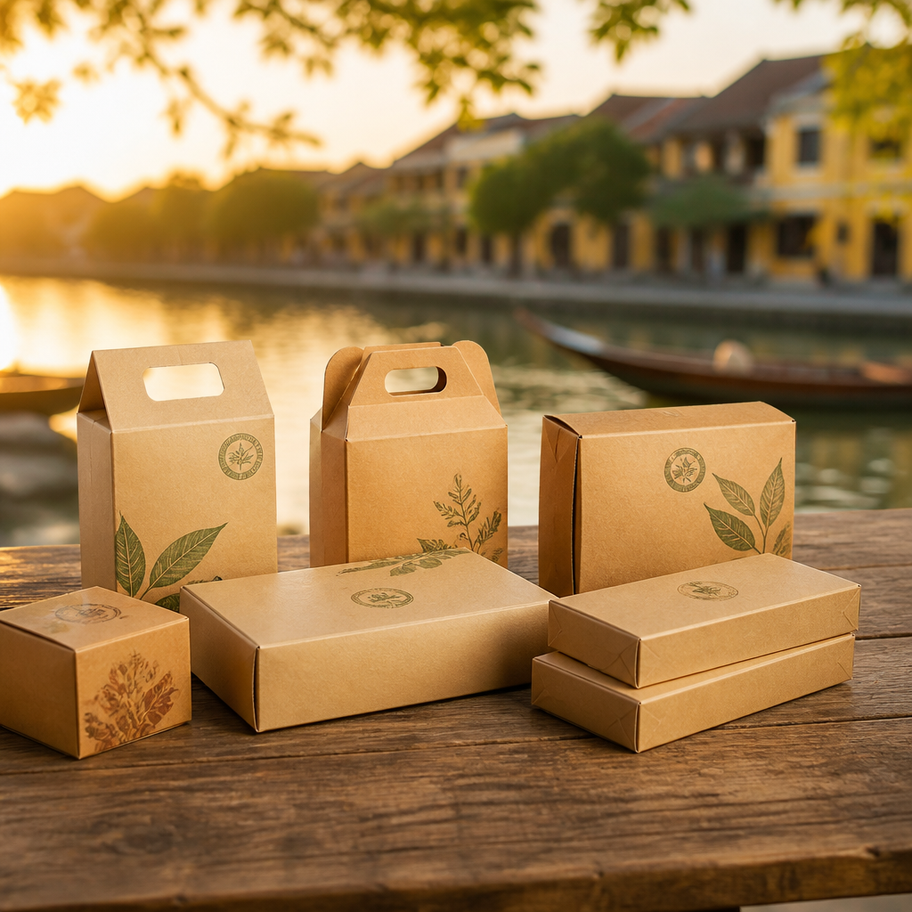 Một chồng thùng carton đựng thực phẩm sạch, an toàn