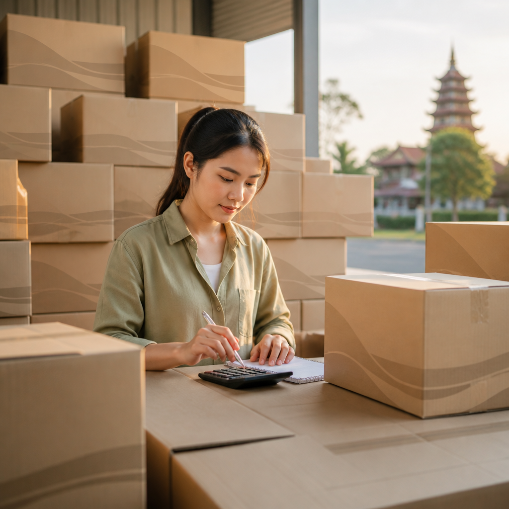 Người dùng đang tính toán số lượng thùng carton cần mua để tối ưu chi phí