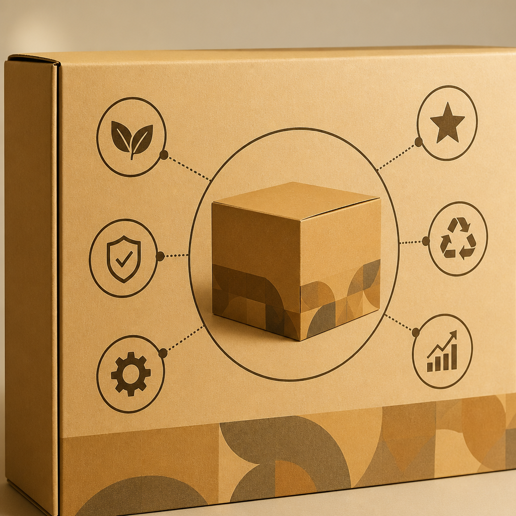 Minh họa các lợi ích của thùng carton tùy chỉnh, bao gồm bảo vệ sản phẩm và tối ưu chi phí.