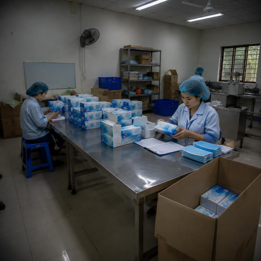 Người kiểm tra chất lượng đang kiểm tra bao bì carton