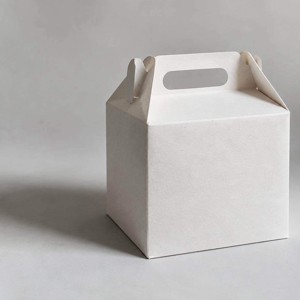 Hộp carton trắng với biểu tượng tái chế, thể hiện tính thân thiện môi trường