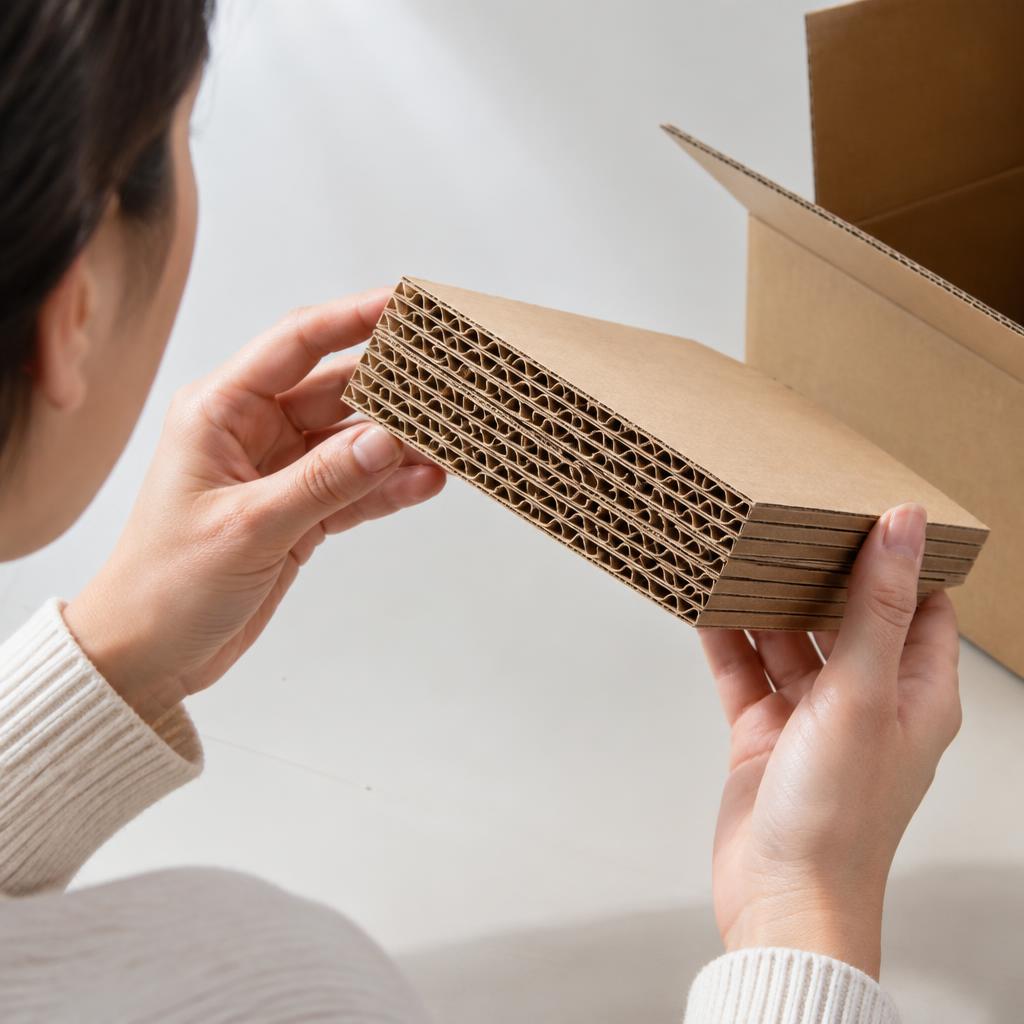 Mô tả cấu tạo các lớp của thùng carton 7 lớp với các lớp sóng và lớp mặt phẳng xen kẽ.