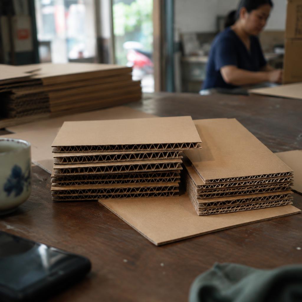 Cận cảnh các loại sóng carton khác nhau như sóng A, B, C, E, cho thấy sự khác biệt về độ cao và hình dạng.